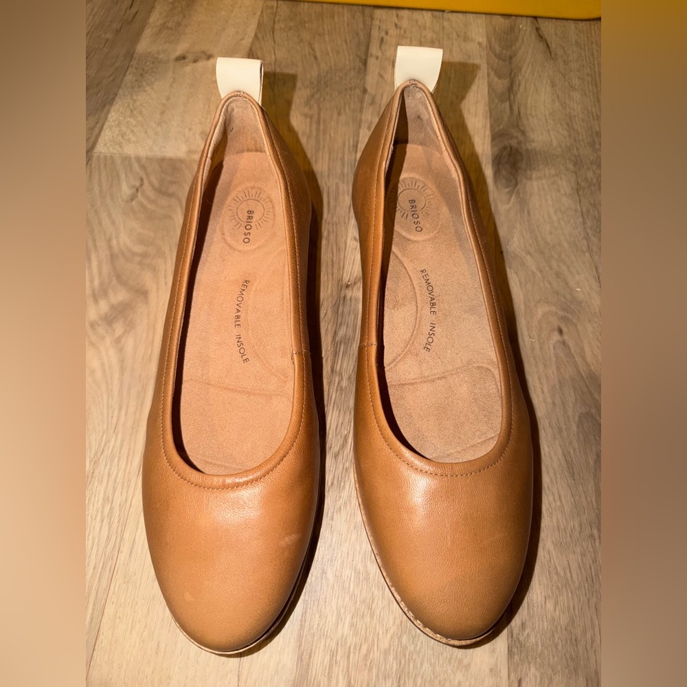Brioso Emmaline Brown Brazilian Leather Flat Comfort Wedge Sz 9.5 NWOT $150